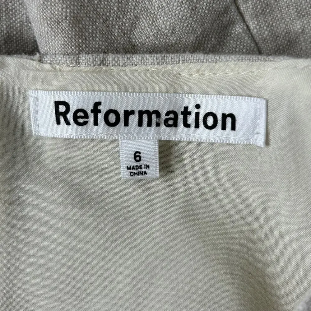 Reformation Harper Linen Romper in Oatmeal 100% Linen Size 6